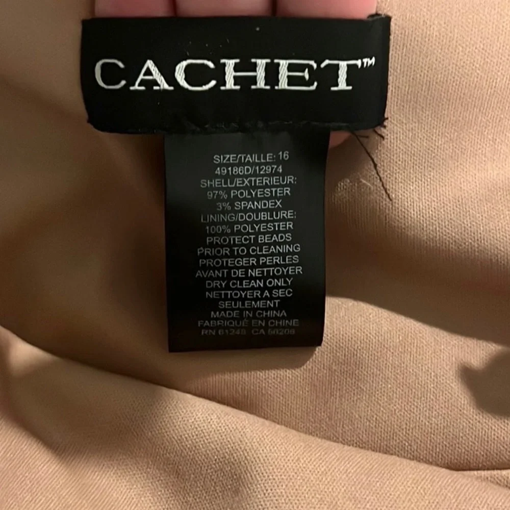 Cachet, Rose Gold Embellished One-Shoulder Dress, Side Zip, Ribboned Waist, 16